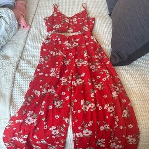 Solaris Red Floral Wide Leg Jumpsuit
